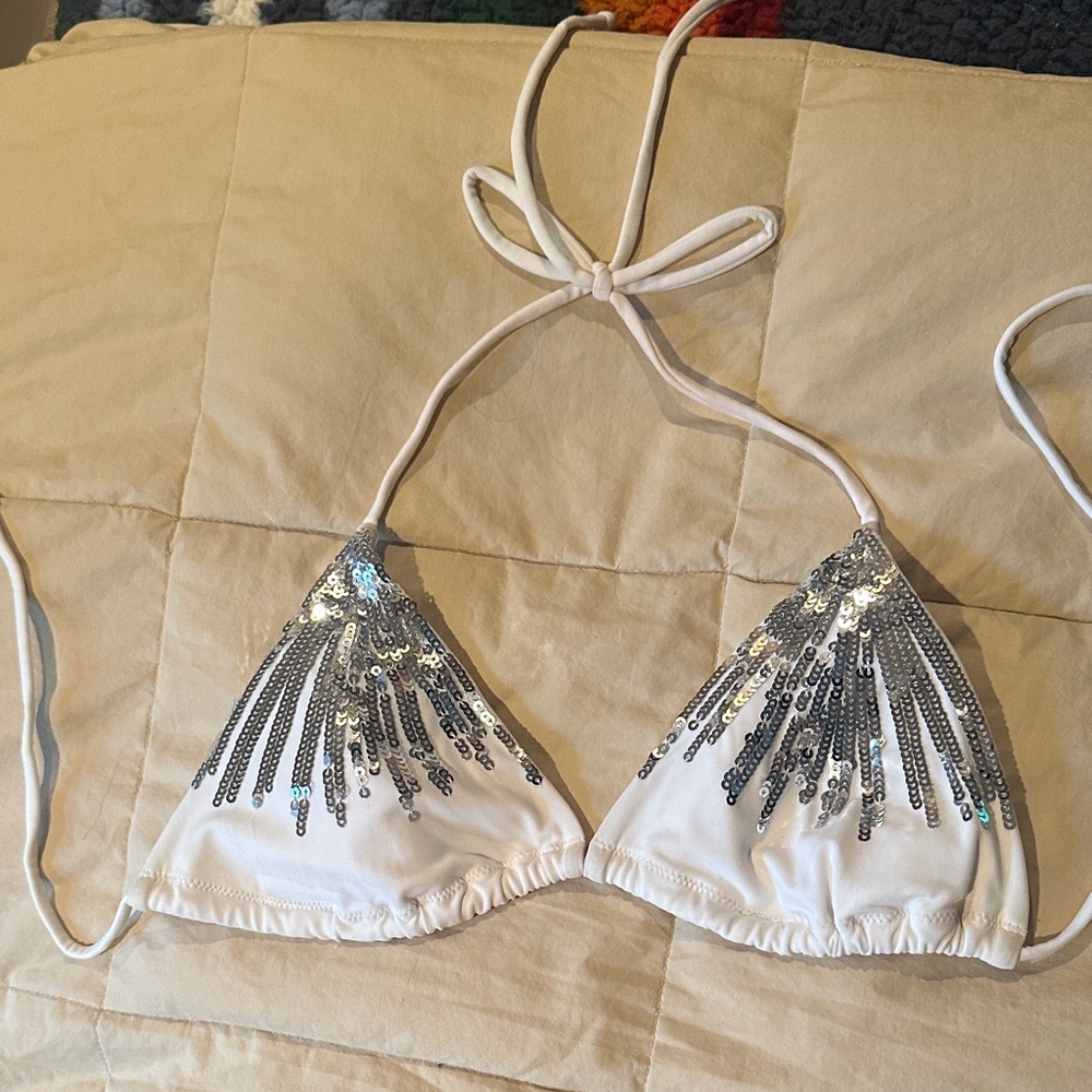 Victoria's Secret White and Silver Bikini Top